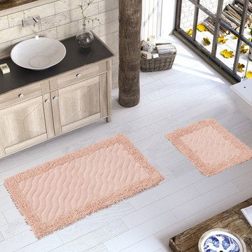Chiara Rose Luxury Soft Cotton Patterned Bath-Mat, 2 Piece, Machine Washable