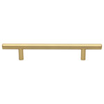 GlideRite Hardware - 5" Center Solid Steel 7-3/8" Bar Pull, Satin Gold, Set of 10 - Give your bathroom or kitchen cabinets a contemporary look with this pack of solid steel handles with 5-inch screw spacing. These bar pulls add a modern touch to even the most traditional of cabinets and are a quick and inexpensive way to refresh a kitchen or bathroom. Standard #8-32 x 1-inch installation screws are included.