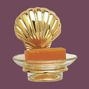 Glass Soap Dish Brass Sea Crest  Holder |