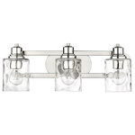 Acclaim Lighting - Lumley Polished Nickel
 3-Light Bath Vanity With Clear Optic glass - 3-60W-Medium base. Bulbs not included. Hardwire. UL/cETL Listed. Rated for Damp Locations.