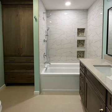 Bathroon Remodel with Hearth Stained Vanity, Tiled Shower and Intelligent Toilet