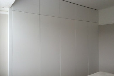 Design ideas for a large contemporary master bedroom in Other with grey walls, carpet and no fireplace.