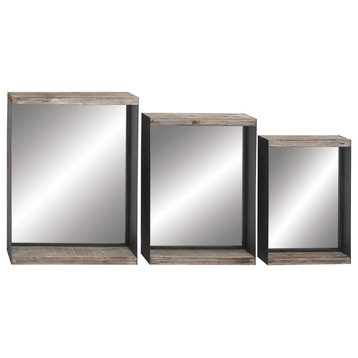 Rustic Rectangular Wood And Glass Patterned Wall Mirror