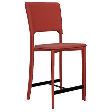 Metro Top Grain Leather Counter Stool, Heritage Leather - Red