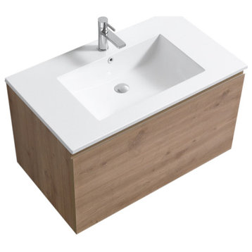 Balli 36'' Wall-Mount Modern Bathroom Vanity, White Oak