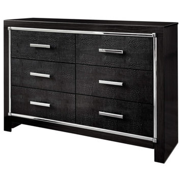 Contemporary Double Dresser, 6 Storage Drawers With Faux Alligator Panel Front