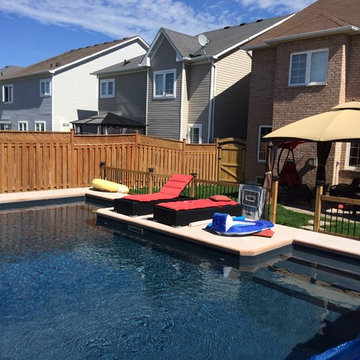 Contemporary C shaped Rectangle with Swim in stairs and swim in bench