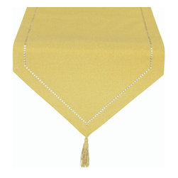 Xia Home Fashions - Melrose Easy Care Cutwork Hemstitch 16"x72" Table Runner, Gold - Table Runners