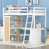 Gewnee Wood Twin Size Loft Bed with Ladder and Desk in White