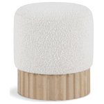 Meridian Furniture - Veranda Boucle Fabric Upholstered Ottoman/Stool, Cream, Natural Finish - Indulge in the luxurious texture of the Veranda Boucle Fabric Ottoman/Stool. It boasts a rich cream boucle fabric that is paired with an elegant and sturdy solid wood base, featuring a natural finish that highlights the beautiful wood grain patterns. This unique combination of materials creates a perfect blend of style and durability, making it an ideal addition to any modern or traditional interior design.