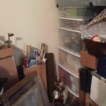 BEFORE: Disorganized ornaments & memorabilia