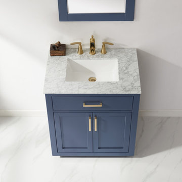 Ivy 30" Single Bathroom Vanity Set in Royal Blue and Carrara White Marble Counte
