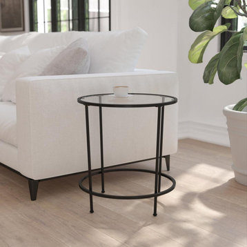 Astoria Collection Round End Table - Modern Clear Glass Accent Table with...