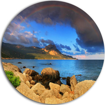 Rainbow Over The Ocean Bay, Modern Seascape Round Wall Art, 11"