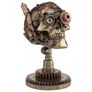 Steampunk Skull On Gear Stand, Myth and Legend Statue