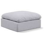 Meridian Furniture - Indulge Upholstered Modular Chair, Grey, Down Stuffed Linen Textured Fabric, Ottoman - Experience ultimate comfort and style with our grey linen textured fabric Indulge Ottoman. The luxurious linen texture of the fabric will elevate the aesthetic of any room. This ottoman provides ample space for you to relax while its modular build offers the option of unlimited configurations. Whether you're looking to add a stylish element to your living room or a comfortable seating option to your bedroom, this ottoman is the perfect choice.