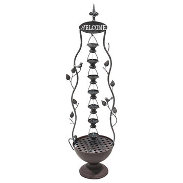 41" Tall Indoor/Outdoor Metal Hanging 7-Cup Tiered Floor Water Fountain, Bronze