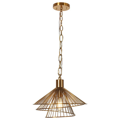 LNC Artmatrwer 1-Light 11" Modern Geometric Metal Pendant Light, Brass