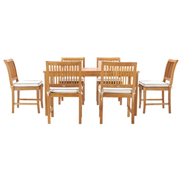 7 Piece Teak Wood Bermuda 63" Rectangular Bistro Dining Set with 6 Side Chairs