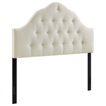 Sovereign Full Tufted Upholstered Fabric Headboard, Ivory