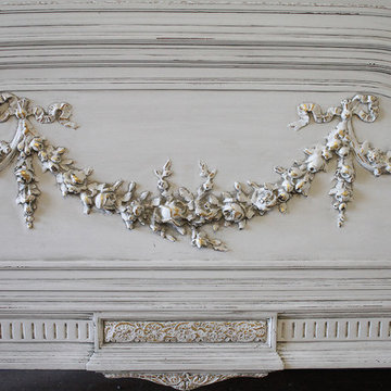 Pair of 20th Century Carved Painted Louis XVI Style French Beds with Rose Swags