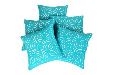 Shop Gorgeous & Decorative Patch Work Turquoise Cushion Cover (Set Of 5 ) at Raj