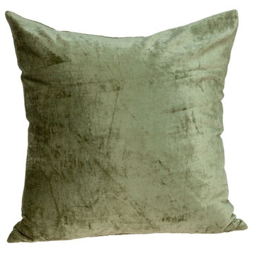 20" X 7" X 20" Transitional Olive Solid Pillow Cover With Poly Insert