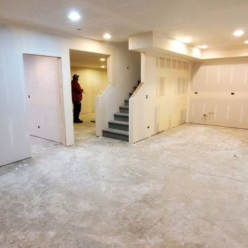 Finished basement towards the end of the drywall process