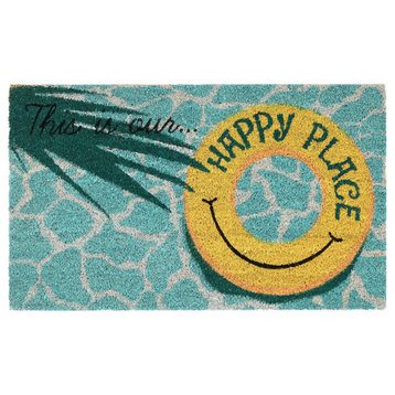 Natura This Is Our Happy Place Outdoor Mat, Aqua, 2' X 3'