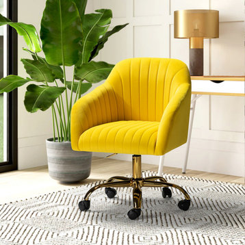 Swivel Rolling Task Chair With Tufted Back, Yellow