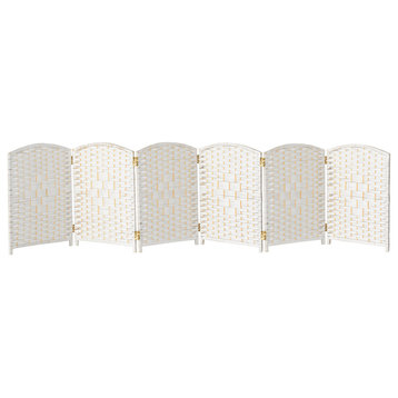 2 ft. Short Diamond Weave Fiber Room Divider White 6 Panel