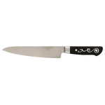 Master Grade - I.O. SHEN Chef Knife, Kitchen Knife, Cutting Knife, 8″ / 210 mm - Introducing the I.O. Shen Chef’s Knife, expertly engineered for optimal balance and comfort. This chopping knife effortlessly slices through fruits, vegetables, and meats while retaining their moisture and nutrients, enhancing your culinary experience. Utilizing our innovative Triplex Steel Technology, the blade features a super hard core (Rockwell 62°) enveloped in softer stainless-steel layers (Rockwell 10°), ensuring exceptional durability and performance. Each Master grade chef knife is handcrafted with precision, boasting a 15° edge for effortless cutting. The Tai Tang handle, inspired by the "Yin Yang" philosophy, enhances stability, and adds an artistic flair, while its heat-resistant ebonite construction ensures both strength and functionality. With an average of 7 hours of hand finishing, the I.O. Shen kitchen knife promises unmatched quality for every kitchen. For optimal longevity, hand wash your knife after use.
