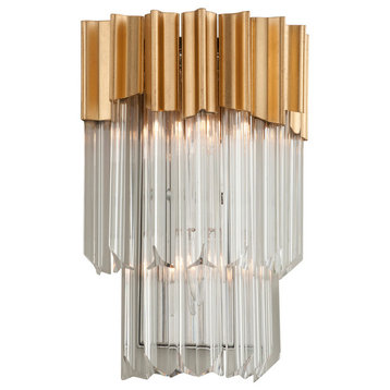 Gold Leaf Charisma Wall Sconce With Polished Finish and Clear Crystal, 10"