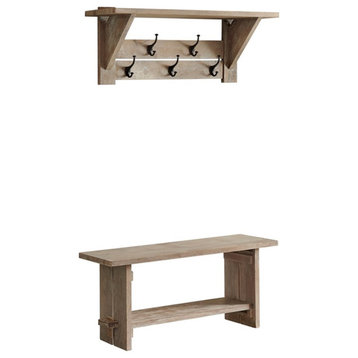 Alaterre Furniture Castleton Mango Wood 40"W Bench and Coat Hook with Shelf