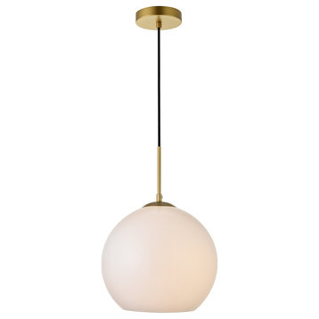 Midcentury Modern Brass And Frosted White 1-Light Pendant