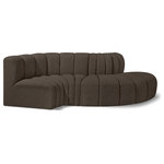 Meridian Furniture - Arc Boucle Fabric Upholstered 4-Pc. S-Shaped Modular Sectional, Brown - Give your living room or den the perfect blend of style and versatility with this Arc boucle fabric curved modular Sectional. Part of the Arc modular furniture collection, this Sectional comes upholstered in rich brown boucle fabric and features deep channel tufting that adds a touch of luxury while enhancing comfort and support. A seamless combination of form and function, this chair can be used with other Arc pieces to create a myriad of configurations in your well-curated room.