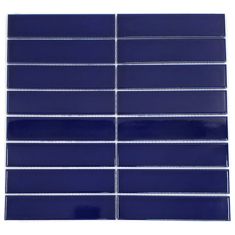 Gio Cobalt Blue Glossy 1.25" X 6" Stacked Linear Porcelain Mosaic, 55 Sheets