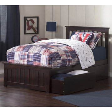 AFI Mission Solid Wood TwinXL Bed and Footboard with Storage Drawers in Espresso