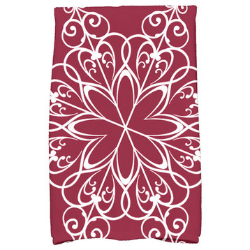 Snowflake Holiday Geometric Print Kitchen Towel, Cranberry