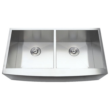 Gourmetier Stainless Steel Double Bowl Farmhouse Kitchen Sink, Brushed