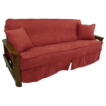 Full Futon Slip Cover With Throw Pillows, 3-Piece Set, Cardinal Red