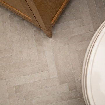 Mid-century Inspired Mudroom: Herringbone Flooring