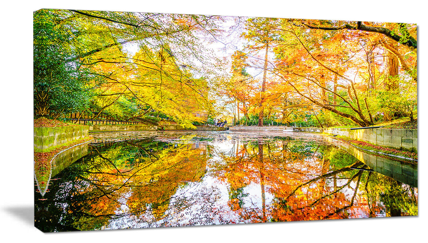 Designart - Bright Fall Forest with River - Landscape Canvas Art Print ...