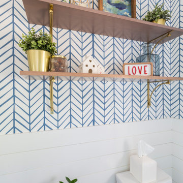 Beachy Powder Room with Wallpaper