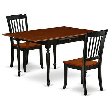 3 Piece Dining Set, Drop Leaves Table and Chairs With Slatted Back, Black/Cherry