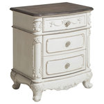 Lexiconhome.com - Averny Nighstand, 2-Tone Finish, Antique White, Gray - The Averny Collection is your little child's dream. The Victorian styling incorporates floral motif hardware and traditional carving details that will create the feeling of a room worthy of a fairy tale. There are three available finishes - ecru white, dark cherry and the newly available antique white with grey rub-through that when paired with the multitude of case pieces and three coordinating beds, daybed, canopy bed and panel bed - allows versatility of placement and decor within your available space.