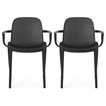 Winona Outdoor Stacking Dining Chairs, Black, Set of 2