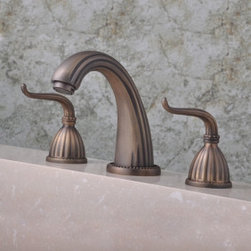 Antique Brass Finish Widespread Bathroom Sink Faucet T0450 - Bathroom Sink Faucets