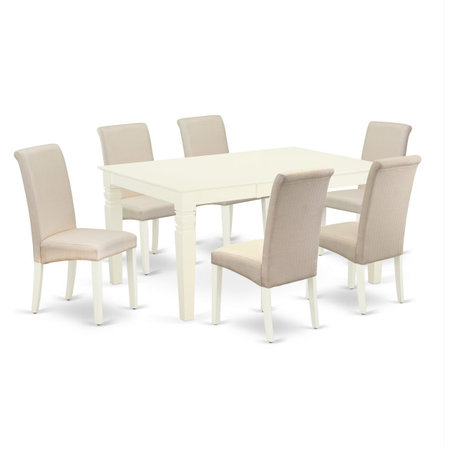 Weba7-Whi-01, 7-Piece Dinette Set, Table With 6-Chairs With Cream Fabric, White