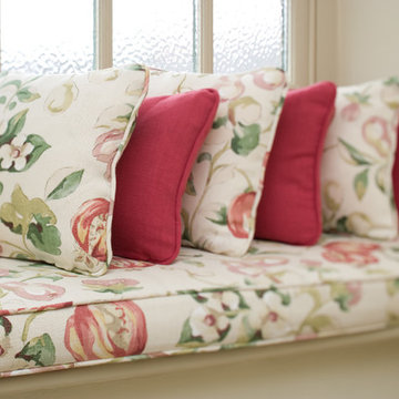 Bathroom roman blind, window seats and cushions
